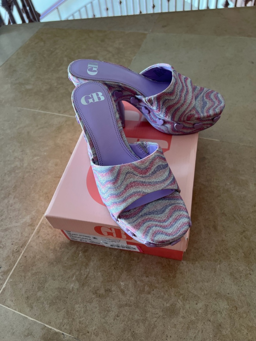 Gianni Bini Pink and Purple Heart-String Sandals - Picture 5 of 7
